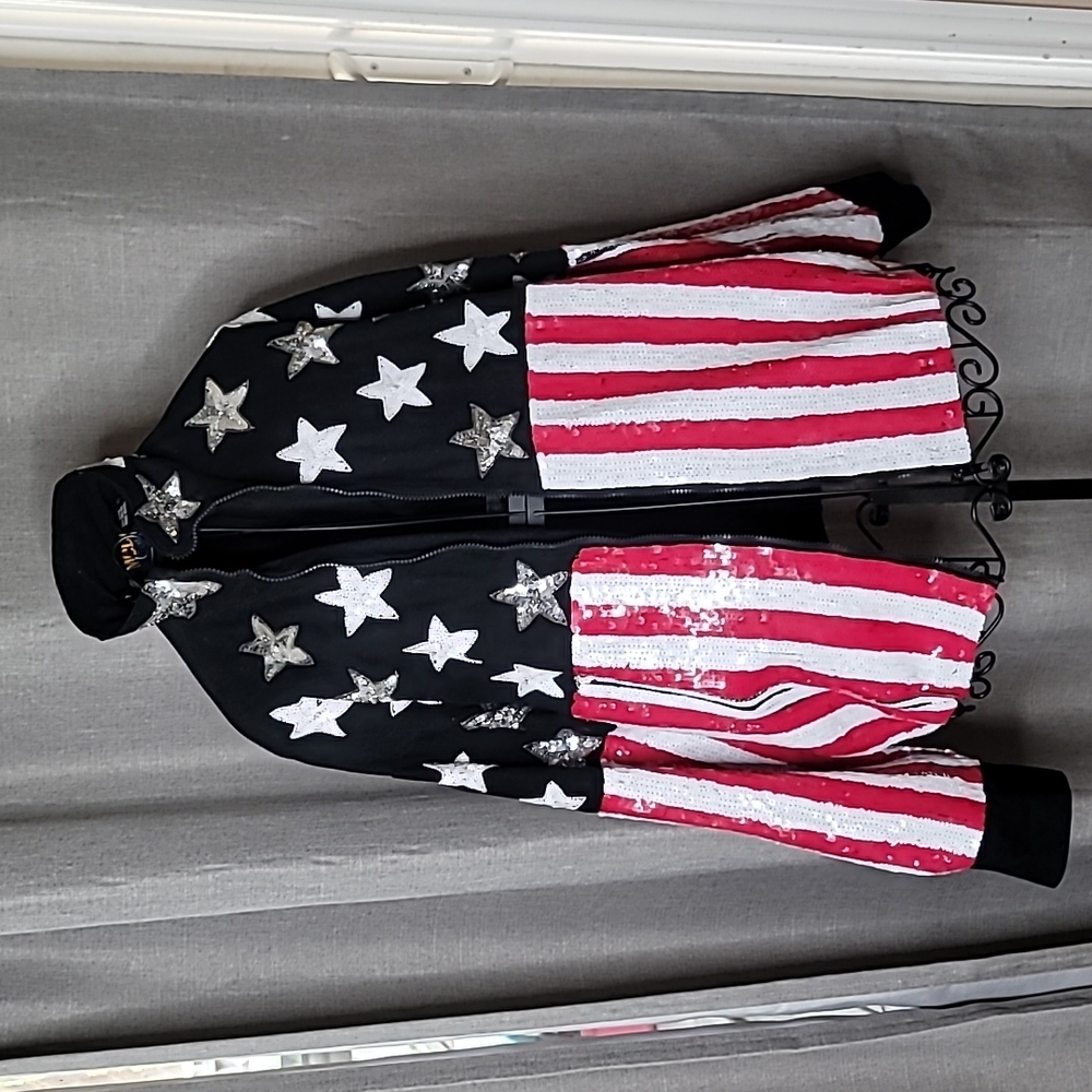 Vintage Denim Bomber American Flag Jacket